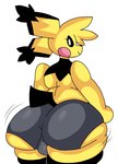 anthro anthrofied balls_outline big_butt bulge butt clothed clothing detailed_bulge femboy genital_outline looking_at_viewer looking_back male partially_clothed pokemorph shaking_butt solo thick_thighs topless lewd_dorky nintendo pokemon casey_(dork_boi) spiky-eared_pichu generation_2_pokemon pichu pokemon_(species) hi_res