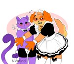 anthro blush blush_lines bow_tie clothed clothed_anthro clothing covering_chest dress_up duo exclamation_point fangs flustered fur jewelry maid_apron maid_headdress maid_uniform male male/male orange_body orange_fur partially_clothed partially_clothed_anthro piercing purple_body purple_fur raised_tail speech_bubble tail teeth uniform nvmind mob_entertainment poppy_playtime smiling_critters catnap_(poppy_playtime) dogday_(poppy_playtime) canid canine canis critters_(poppy_playtime) domestic_cat domestic_dog felid feline felis mammal 2024 artist_name hi_res