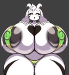 anthro areola big_breasts black_areola black_markings breasts clothing crossgender female fur horn huge_breasts hyper hyper_breasts looking_at_viewer markings mtf_crossgender nipple_outline one-piece_swimsuit sling_bikini solo swimwear thick_thighs white_body white_fur petronoise undertale undertale_(series) asriel_dreemurr_(god_form) boss_monster_(undertale) bovid caprine goat mammal 2024 hi_res