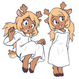 anthro antlers blonde_hair blush blush_lines brown_body brown_fur buckteeth cloven_hooves eyebrow_through_hair eyebrows eyelashes female freckles fur hair hooves horn inner_ear_fluff open_mouth simple_background solo tail teeth tongue translucent translucent_hair tuft beachepisode deltarune undertale_(series) noelle_holiday cervine deer mammal 2025 hi_res