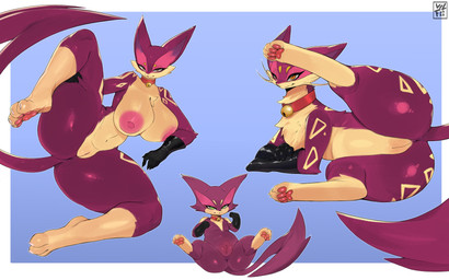 anthro anus areola biped breasts butt evolutionary_family female feral fur genitals multicolored_body nipples nude paws pupils purple_body quadruped small_waist smile spread_legs spreading tail thick_thighs vulva vilf nintendo pokemon red_felyne generation_5_pokemon liepard pokemon_(species) purrloin 16:10 absurd_res hi_res widescreen adult_(lore)