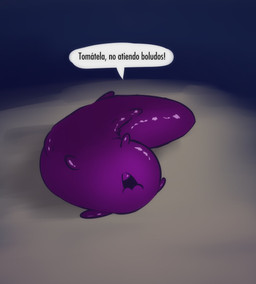 ambiguous_gender anthro armless dialogue glistening glistening_body legless lying purple_body question seductive smile text underwater water e254e aquatic benthodytes_violeta echinoderm echinozoan sea_cucumber hi_res spanish_text translated