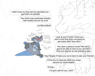 after_hypnosis after_transformation anthro anus balls blush dialogue_box duo erection genitals grey_body horn hypnosis implied_transformation male male/male mind_control penis presenting presenting_penis simple_background smug tail tail_motion tailwag text memberofdragon mythology knightbold dragon kobold mythological_creature mythological_scalie scalie colored_sketch english_text hi_res sketch