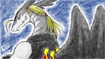 anthro clothed clothing feathered_wings feathers male solo wings coochan legendz mythology ranshiin dragon feathered_dragon feathered_scalie mythological_creature mythological_scalie scalie traditional_media_(artwork)