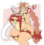 anthro areola areola_slip bat_(object) bell bell_harness big_breasts braided_hair breasts christmas_list eyelids female fur glaring_at_viewer hair harness huge_breasts jingle_bell jingle_bell_harness long_hair paper pink_areola solo spiked_bat tan_body tan_fur thick_thighs wide_hips nonarycubed olive_(rawk_manx) deer mammal 2022 absurd_res hi_res