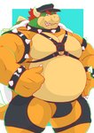 anthro belly biker_cap clothing harness hat headgear headwear kemono leather leather_daddy leather_hat leather_headgear leather_headwear male musclegut muscular overweight overweight_anthro overweight_male simple_background solo underwear araiguma_11 mario_bros nintendo bowser koopa scalie 2020