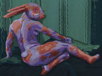 anthro bed bedroom_eyes cotton_tail curtains curvy_figure female female_anthro fur furniture inside long_ears looking_at_viewer lying narrowed_eyes nude on_bed orange_body orange_fur purple_body purple_fur reclining relaxing seductive side_view soft_lighting solo spots tail whiskers ink_doctor lagomorph leporid mammal rabbit digital_media_(artwork) digital_painting_(artwork) full-length_portrait hi_res painting_(artwork) portrait