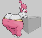 bent_over big_butt biped butt female female_humanoid lips looking_at_viewer looking_back rear_view simple_background solo thick_lips thick_thighs slimey_art nintendo pokemon generation_3_pokemon humanoid medicham pokemon_(species)