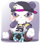 anthro belly biped blush bottomwear clothing cute_fangs fangs fur hat headgear headwear humanoid_hands male purple_body purple_fur shirt shorts sitting slightly_chubby solo teeth topwear young young_anthro toruu lifewonders tokyo_afterschool_summoners alp_(tas) bear giant_panda mammal 2019 absurd_res hi_res