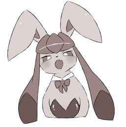 ambiguous_feral ambiguous_gender blush blush_lines bow_tie bunny_costume clothing costume dipped_ears dipstick_hair feral leotard long_ears open_mouth simple_background solo white_background yakiniku628 nintendo pokemon eeveelution generation_4_pokemon glaceon pokemon_(species) 2026 half-length_portrait hi_res monochrome portrait