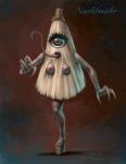 1_eye blonde_hair breasts clothing dark_body dark_skin eyelashes female footwear hair long_tongue nipples not_furry platform_footwear platform_shoes red_eyes shoes solo standing tongue umbrella uniped what nachtmahr legend ghost kasa-obake spirit