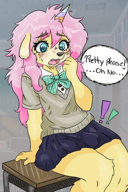 anthro bodily_fluids clothing cum female genital_fluids school_uniform solo uniform po0ochie 2:3 hi_res