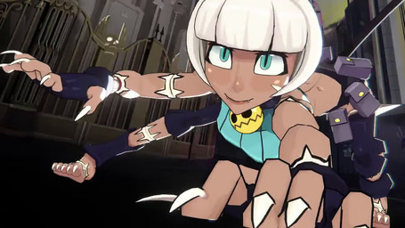 all_fours arm_scar athletic athletic_female athletic_humanoid bell bell_collar belt belt_pouch black_bottomwear black_clothing black_fingerless_gloves black_gloves black_handwear black_pants blue_clothing blue_eyes blue_shirt blue_topwear bob_cut bottomwear bouncing_breasts breasts butt claws clothing collar crop_top dutch_angle eyes_closed facial_scar fangs female fingerless_gloves gloves hair handwear hotpants leg_scar low-angle_view low_framerate medium_breasts midriff neck_scar open_mouth outside pants plantigrade pupils scar shirt short_hair shorts slit_pupils smile solo stretching tail tan_body tan_skin teeth thigh_scar topwear under_boob white_hair yawn ceno0 skullgirls nadia_fortune animal_humanoid cat_humanoid felid felid_humanoid feline feline_humanoid humanoid mammal mammal_humanoid 16:9 3d_(artwork) 3d_animation animated cel_shading digital_media_(artwork) no_sound shaded short_playtime webm widescreen