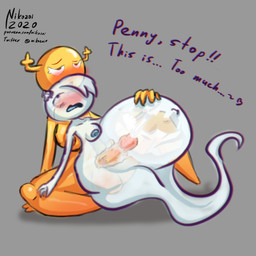 accessory anal anal_penetration balls belly big_balls big_belly big_breasts big_penis blush bodily_fluids breasts crossgender cum cum_in_ghost cum_inflation cum_inside dialogue duo ejaculation erection eye_roll female female_penetrated ftg_crossgender fti_crossgender genital_fluids genitals grey_background gynomorph gynomorph/female gynomorph_penetrating gynomorph_penetrating_female hair hair_accessory hand_on_belly heart_symbol horn inflation intersex intersex/female intersex_penetrating intersex_penetrating_female looking_pleasured nipples not_furry nude orange_eyes penetration penis sex simple_background sitting size_difference small_breasts text thick_thighs tongue translucent translucent_body vein veiny_penis wide_hips yellow_body nikozoi cartoon_network the_amazing_world_of_gumball carrie_krueger penny_fitzgerald ghost humanoid mammal spirit 1:1 2020 absurd_res digital_media_(artwork) english_text hi_res