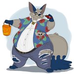 anthro belly big_belly big_tail candy chocolate chocolate_bar clothing costume dessert food halloween_costume holidays male overweight tail orlandofox halloween nintendo pokemon canid canine generation_8_pokemon mammal nickit pokemon_(species) 1:1