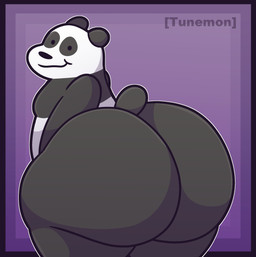 anthro big_butt butt looking_at_viewer looking_back looking_back_at_viewer male multicolored_body purple_background simple_background solo tunemon cartoon_network we_bare_bears panda_(we_bare_bears) bear giant_panda mammal hi_res