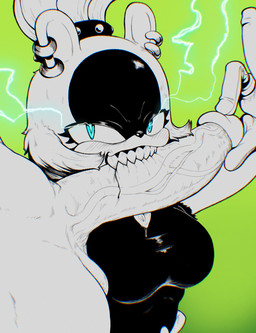 anthro anthro_focus balls blood blue_eyes bodily_fluids breasts clothed clothing cock_and_ball_torture duo ear_piercing ear_ring electricity erection faceless_character faceless_male female female_focus genital_torture genitals green_background humanoid_genitalia humanoid_penis interspecies looking_at_viewer male male/female mostly_offscreen_character penis penis_bite piercing ring_piercing saliva sex sharp_teeth simple_background solo_focus teeth tongue tongue_out dominismortis idw_publishing sega sonic_the_hedgehog_(comics) sonic_the_hedgehog_(idw) sonic_the_hedgehog_(series) surge_the_tenrec afrosoricid human mammal tenrec hi_res