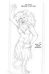 anthro breasts clothed clothing female fur hair hand_in_pocket offscreen_character pockets profanity solo tail tail_tuft text tuft whiskers arania the_cabin_in_the_woods_(arania) amanda_(tcitw) felid lion mammal pantherine comic english_text hi_res monochrome