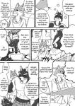 abs anthro biceps black_body black_fur canid canine canis clothing comic cotton_(artist) dialogue domestic_dog english_text fur greyscale male mammal monochrome muscular natsume_(tooboe_bookmark) nitobe text tooboe_bookmark tuft