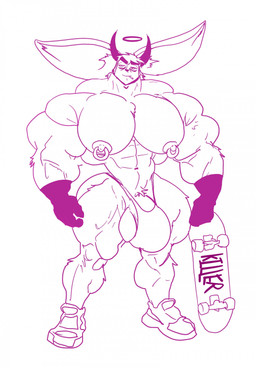 abs anthro balls big_balls big_muscles bulge genitals halo horn huge_balls huge_muscles male muscular muscular_male nipple_piercing nipples pecs piercing solo bigsmoulder haplorhine lemur mammal monkey primate strepsirrhine hi_res