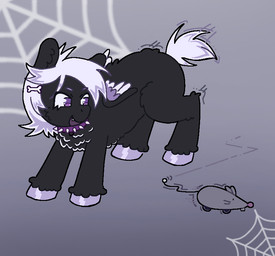 ambiguous_gender black_body black_fur collar cute_fangs fangs feral fur hair hooves looking_at_object motion_lines open_mouth purple_collar purple_eyes purple_hair purple_hooves purple_tail purple_wings quadruped solo spiked_collar spikes standing tail teeth toy wings candyoverdozee fluffy_pony mythology equid equine fluffy_pony_(species) mammal mythological_creature mythological_equine pegasus 2026 digital_media_(artwork) english_description flat_colors