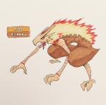 2017 3_fingers 3_toes all_fours alternate_color alternate_species ambiguous_gender anthro avian avian_feet beak biped blaziken blood bodily_fluids brown_body brown_feathers claws crouching english_text fakemon feathers feet fingers fire firefightdex full-length_portrait generation_3_pokemon hatching_(art) hi_res jagged_mouth leaning marco_fanjul marker_(artwork) mixed_media monster nintendo nude open_beak open_mouth orange_beak pen_(artwork) pokemon pokemon_(species) portrait red_sclera scuted_arms scutes shaded shadow side_view simple_background solo standing teeth text toe_claws toes toony toothed_beak traditional_media_(artwork) white_background yellow_eyes