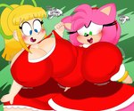 abstract_background accessory anthro big_breasts blonde_hair blue_eyes blush bouncing_breasts bow_ribbon breast_jiggle breast_squish breasts cleavage clothed clothing curvy_figure dialogue dress duo eyelashes female fingers fur gloves green_eyes hair hair_accessory hair_bow hair_ribbon handwear headband holding_breast hourglass_figure huge_breasts jiggling light-skinned_female light_body light_skin machine motion_lines multicolored_body multicolored_fur nipple_outline open_mouth outline pink_body pink_fur pink_hair ponytail ribbons short_hair simple_background small_waist smile squish standing tan_body tan_fur text thick_thighs tongue two_tone_body two_tone_fur wide_hips 3barts capcom mega_man_(series) sega sonic_the_hedgehog_(series) amy_rose roll_(mega_man) eulipotyphlan hedgehog humanoid mammal robot robot_humanoid 2022 absurd_res digital_media_(artwork) english_text hi_res