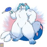 anthro blep blue_hair fluffy fur hair male pink_nose solo starfish_(accessory) tongue tongue_out transformation_gun white_body white_fur foxenawolf nintendo pokemon pause_(kztxl7) asterozoan echinoderm generation_7_pokemon marine pokemon_(species) primarina starfish 1:1 2024 adversarial_noise