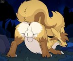 animal_genitalia anus balls feral genitals looking_at_viewer looking_back looking_back_at_viewer male night outside presenting raised_tail rear_view sheath smile solo tail graedius_(artist) nintendo pokemon pokemon_(species)