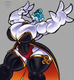 4_fingers abs accessory ahoge anthro anthrofied back_muscles bangs bent_arm biceps big_breasts black_boots black_clothing black_footwear black_legwear black_leotard black_thigh_boots black_thigh_highs blue_hair bob_cut boots breasts cape chest_horn cleavage clothed clothing crotch_lines crown curvy_figure deltoids eyebrows eyelashes female fingers footwear forearm_muscles front_view glistening glistening_abs glistening_arms glistening_body glistening_boots glistening_breasts glistening_cloak glistening_clothing glistening_eyes glistening_face glistening_footwear glistening_hair glistening_hands glistening_horn glistening_knees glistening_legwear glistening_leotard glistening_neck glistening_shoulders glistening_thigh_boots glistening_thigh_highs glistening_thighs glistening_topwear golden_clothing hair headband headgear hip_dips horn hourglass_figure huge_breasts hyper legwear leotard logo long_bangs looking_at_viewer looking_down muscular muscular_anthro muscular_arms muscular_female muscular_thighs narrowed_eyes navel neck_muscles obliques open_mouth open_smile orange_cape orange_clothing pointy_ears pokemorph pose quads raised_arm red_clothing red_eyes red_horn red_leotard serratus shoes short_hair simple_background small_waist smile strapless_clothing strapless_leotard thick_thighs thigh_boots thigh_highs thigh_lines three-quarter_view topwear trapezius triceps white_body wide_hips yellow_clothing yellow_leotard idlepotoo nintendo pokemon gardevoir generation_3_pokemon humanoid pokemon_(species) shiny_pokemon 2025 absurd_res artist_logo character_request colored digital_media_(artwork) hi_res portrait shaded signature soft_shading three-quarter_portrait