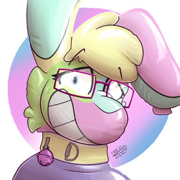 anthro bell bell_collar bodily_fluids collar eyewear glasses grin inflatable male nervous panicking permanent permanent_smile pool_toy smile solo sweat therazzdazzler11 mirja_(mirja05) animate_inanimate lagomorph leporid living_inflatable mammal rabbit 1:1 bust_portrait hi_res portrait