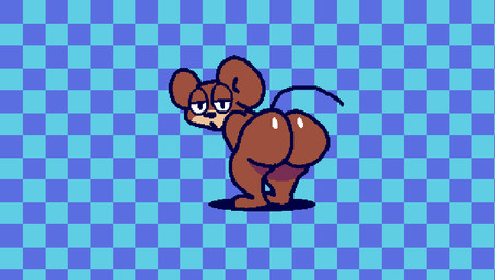 anthro big_butt blue_background butt butt_focus checkered checkered_background crouching male pattern_background simple_background solo twerking superiorfox metro-goldwyn-mayer tom_and_jerry jerry_mouse house_mouse mammal mouse murid murine rodent 2d_animation animated animated_gif frame_by_frame short_playtime