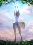 anthro athletic athletic_anthro athletic_female big_butt blue_clothing bottomwear breasts butt clothed clothing cloud exposure_variation female fluffy fluffy_tail fur fur_markings grass low-angle_view markings pawpads paws plant realistic_anthro rear_view shirt shorts sky skyscape small_breasts solo stretching sun t-shirt tail tan_body tan_fur tan_nose tan_pawpads thick_thighs topwear white_body white_clothing white_fur worm's-eye_view jocarra nilo_(cardinilo) arctic_wolf canid canine canis clouded_leopard felid mammal pantherine wolf absurd_res hi_res