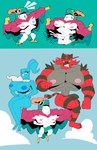 abs anthro balls biceps big_biceps big_breasts big_pecs big_penis blue_body breasts bulge carrying_another clothing erection female flying genitals grey_body group male male_focus multicolored_body muscular muscular_anthro muscular_male nipples non-mammal_balls non-mammal_nipples pecs penis pose red_body short_stack sky smile smiling_at_another smiling_at_partner thong trio underwear white_body vaniwall nintendo pokemon altaria avian felid generation_3_pokemon generation_6_pokemon generation_7_pokemon hawlucha incineroar mammal pantherine pokemon_(species) absurd_res hi_res