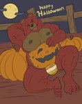 anthro belly bodypaint bulge food fruit holidays male moon night paint painted_belly plant pumpkin pumpkin_belly pumpkin_patch slightly_chubby solo toggle_(artist) halloween bear mammal hi_res