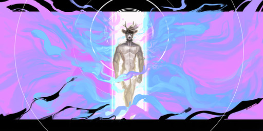 abstract_art abstract_background anthro antlers brown_body brown_fur fur horn male nipples nude solo drunk_ferret dawn_chorus rune_(dawn_chorus) deer mammal absurd_res hi_res