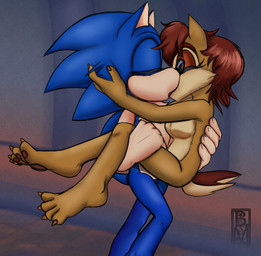 4_toes anthro auburn_hair breasts brown_body brown_fur canon_couple claws duo eyes_closed featureless_breasts feet female french_kissing fur hair hug imminent_sex kissing male medium_breasts nude pawpads quills_(anatomy) red_hair scut_tail short_tail tail toe_claws toes tongue roseduelist sega sonic_the_hedgehog_(satam) sonic_the_hedgehog_(series) sally_acorn sonic_the_hedgehog chipmunk eulipotyphlan ground_squirrel hedgehog mammal rodent sciurid