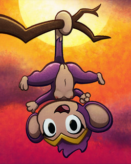 3_fingers 3_toes breasts clinging feet female fingers fur genitals hanging_breasts hanging_by_tail hanging_from_branch happy orange_sky purple_body purple_fur red_sky sky smile solo spread_legs spreading sunset tail toes upside_down vulva czip shantae_(series) wayforward shantae_(monkey_form) haplorhine mammal monkey primate