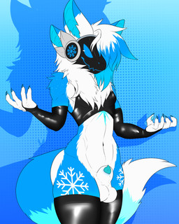 4_ears animal_genitalia anthro armwear balls big_butt blue_body blue_eyes blue_fur blue_hair blue_penis butt clothing femboy fluffy fluffy_tail fur genitals hair latex latex_armwear latex_clothing latex_legwear legwear machine male multi_ear multicolored_body multicolored_fur penis penis_tip sheath snowflake solo tail thick_thighs cutefckngbunny yukio_(protogen) protogen 4:5 absurd_res hi_res