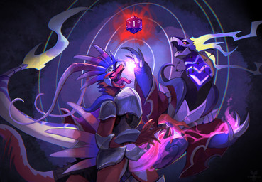 anthro anthro_on_anthro armor blue_body bodily_fluids claws clothed clothed_anthro clothed_male clothing critical_failure critical_roll d20 dice duo erection finger_claws fingers genitals looking_up male male/male natural_1 open_mouth penis red_body red_tail saliva tail teeth tongue tenebscuro nintendo pokemon ancient_pokemon apex_build_koraidon future_pokemon generation_9_pokemon koraidon legendary_pokemon miraidon paradox_pokemon pokemon_(species) ultimate_mode_miraidon 2025 digital_media_(artwork) hi_res