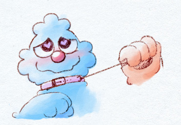 ambiguous_gender anthro bdsm blue_body blue_fur blush collar duo fur heart_eyes heart_symbol leash leash_pull male paws petplay pink_collar pink_nose roleplay simple_background smile solo_focus submissive white_background water8ottle bugsnax young_horses filbo_fiddlepie grumpus