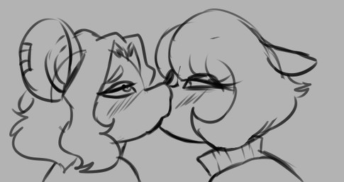 anthro blush clothed clothing duo female female/female hair half-closed_eyes kissing mother-in-law narrowed_eyes round_ears omegamax amelia_(omegamax) esmeralda_(omegamax) american_opossum mammal marsupial murid murine rodent virginia_opossum monochrome sketch