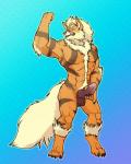 anthro anthrofied arm_tuft balls black_nose black_stripes chest_tuft elbow_tuft erection flexing fur genitals humanoid_genitalia humanoid_penis male muscular muscular_anthro muscular_male nude orange_body orange_fur penis pokemorph solo stripes tan_body tan_fur tongue tongue_out tuft yellow_eyes rudethefox nintendo pokemon fan_character kyros_(dowski) arcanine canid canine generation_1_pokemon mammal pokemon_(species) 4:5 hi_res