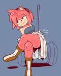 accessory anthro boots bottomwear breasts cleavage clothed clothing crop_top crossed_legs female footwear fur gloves green_eyes hair_accessory hairband hammer handwear maul pink_body pink_fur shirt shoes skirt solo thick_thighs tools topwear strayscythe sega sonic_the_hedgehog_(series) amy_rose eulipotyphlan hedgehog mammal 2024 4:5 absurd_res hi_res signature