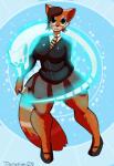 anthro brown_body brown_fur butt clothed clothing female fur green_eyes hair hogwarts_uniform hufflepuff necktie patronus school_uniform smile solo uniform wide_hips tigerfestivals harry_potter_(series) ailurid mammal red_panda 2016