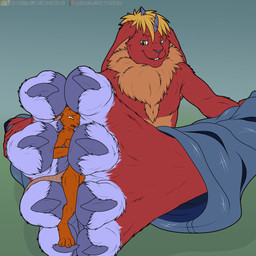 3_toes 4_toes anthro barefoot blonde_hair blue_clothing blue_pawpads bottomwear claws clothed clothing duo extreme_size_difference feet foot_fetish foot_focus foot_play fur green_eyes hair horn larger_anthro larger_male macro male male/male male_anthro micro neck_tuft orange_body orange_fur pants pawpads paws red_body red_fur simple_background size_difference smaller_anthro smaller_male smile soles tail toe_claws toes tuft bartucthebloody cirez wafflemouse lagomorph leporid mammal mouse murid murine rabbit rat rodent 1:1 digital_media_(artwork) hi_res