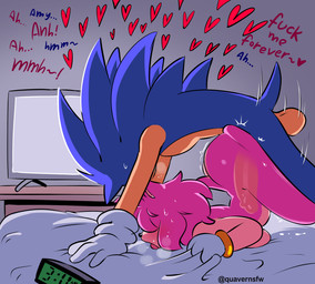 4_fingers anthro anthro_on_anthro anthro_penetrated anthro_penetrating anthro_penetrating_anthro balls big_balls big_penis blue_body bodily_fluids butt clock clothing dialogue digital_clock doggystyle duo electronics erection female female_penetrated fingers from_behind_position fuck_me_(phrase) genitals gloves gloves_only handwear handwear_only male male/female male_penetrating male_penetrating_female mostly_nude multicolored_body nude open_mouth penetration penile penile_penetration penis penis_in_vagina pink_body profanity sex short_tail sweat tail tan_body television text tongue tongue_out twitter_handle two_tone_body vaginal vaginal_penetration white_clothing white_gloves white_handwear quavernsfw sega sonic_the_hedgehog_(series) amy_rose sonic_the_hedgehog eulipotyphlan hedgehog mammal 2026 absurd_res artist_name english_text hi_res