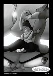 2022 anthro arm_tuft barefoot biped black_border border bottomwear buckteeth canid canine clothed clothing comic dialogue disney duo elbow_tuft english_text eyes_closed feet female fox foxxj french_kissing gloves_(marking) greyscale head_tuft hi_res interspecies judy_hopps kissing kneeling lagomorph leporid male male/female mammal markings monochrome nick_wilde offscreen_character on_lap pants predator/prey rabbit red_fox scut_tail short_tail shoulder_tuft speech_bubble tail teeth text topless true_fox tuft zootopia