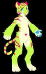 blue_eyes blue_pawpads brown_claws claws digitigrade eyebrows featureless_crotch feet fur green_body green_fur hindpaw male markings nude open_mouth open_smile pawpads paws pink_body pink_eyebrows pink_fur pink_markings pink_stripes ring_(marking) ringed_tail shota smile snout solo standing striped_body striped_fur striped_markings striped_tail stripes tail tail_markings teeth toe_claws tongue yellow_inner_ear yellow_nose yellow_tongue young nello_the_tiger nello felid mammal pantherine tiger 2022 5:8 absurd_res alpha_channel digital_drawing_(artwork) digital_media_(artwork) flat_colors full-length_portrait hi_res portrait