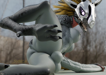 3_toes anthro arm_feathers arm_support arm_tuft armor avian_caruncle balls big_penis breasts butt claws crossgender digitigrade erection face_covered feather_hair feathered_crest feathers feet ftg_crossgender fti_crossgender genitals glowing glowing_eyes gynomorph head_crest headgear headgear_only helmet helmet_only humanoid_genitalia humanoid_penis intersex landscape_background lying mostly_nude nipples non-mammal_balls non-mammal_breasts on_side one_leg_up open_mouth outside penis pink_eyes presenting presenting_penis pseudo_hair raised_leg short_tail solo spurs_(anatomy) tail toe_claws toes tongue tuft under_boob yellow_body yellow_feathers synca akkoarcade_(modeler) pickle_juice_(modeler) halo_(series) microsoft xbox_game_studios syn_cah alien avian kig-yar scalie t'vaoan 3d_(artwork) colored digital_media_(artwork)